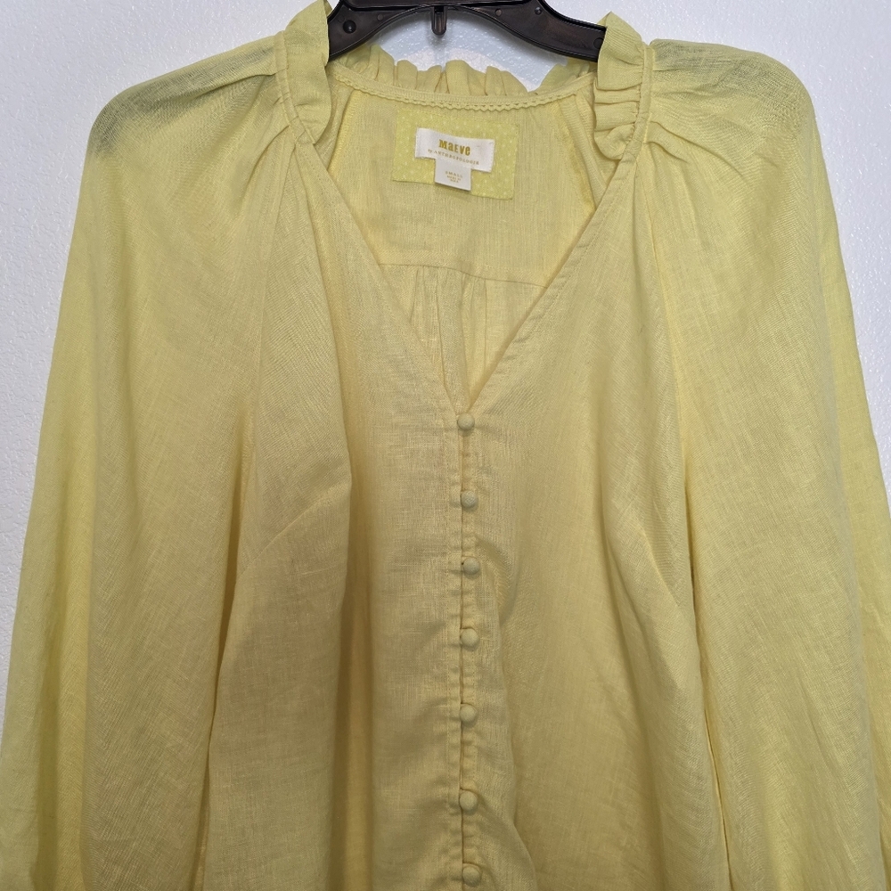 Anthropologie Maeve The Audie Linen Puff-Sleeve Blouse​​ Size Small - Picture 4 of 10